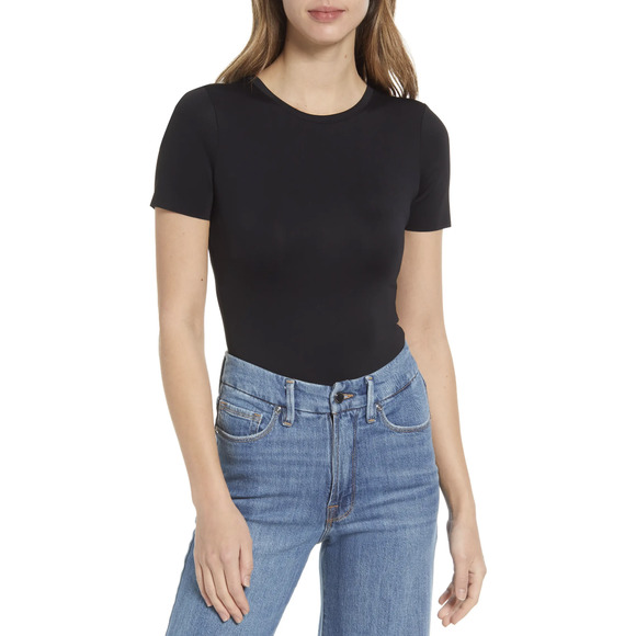 Good American Tops - GOOD AMERICAN Scuba Short Sleeve Bodysuit